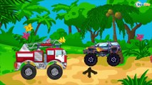 Grúa, Camión de Bomberos, Camión y Carros de Carreras - Carritos Para Niños - Videos para niños