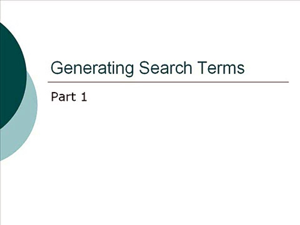 Generating Search Terms--Part 1