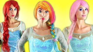 Frozen Elsa has Rainbow Hair w/ Pink Spidergirl, Batman Dog Catwoman & Fun superheroe in real life