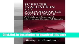[Download] Supplier Evaluation   Performance Excellence Hardcover Free