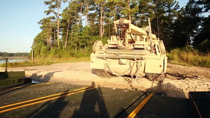 US Marines Crossing a River With Several 60 tons M1A1 Abrams Tanks