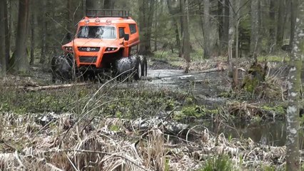 All-terrain vehicle Litvina walk through the swamp.
