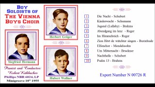 Boy soprano soloists of the Vienna Boys Choir sing Jugend (Lullaby), Brahms, from LP, 1955