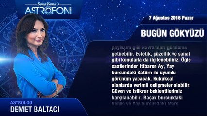 7 Ağustos 2016 Pazar Bugün Gökyüzü