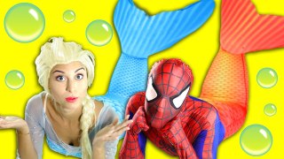 Spiderman & Frozen Elsa Mermaids vs Pirates - Spiderman Singing Spell - Superhero Fun :)