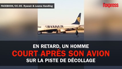 En retard, un homme court après son avion sur la piste de décollage
