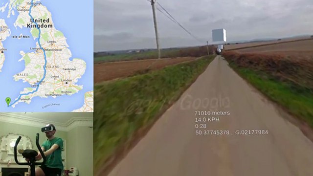 Il parcourt le Royaume-Uni en vélo d'appartement grâce à un casque de réalité virtuelle