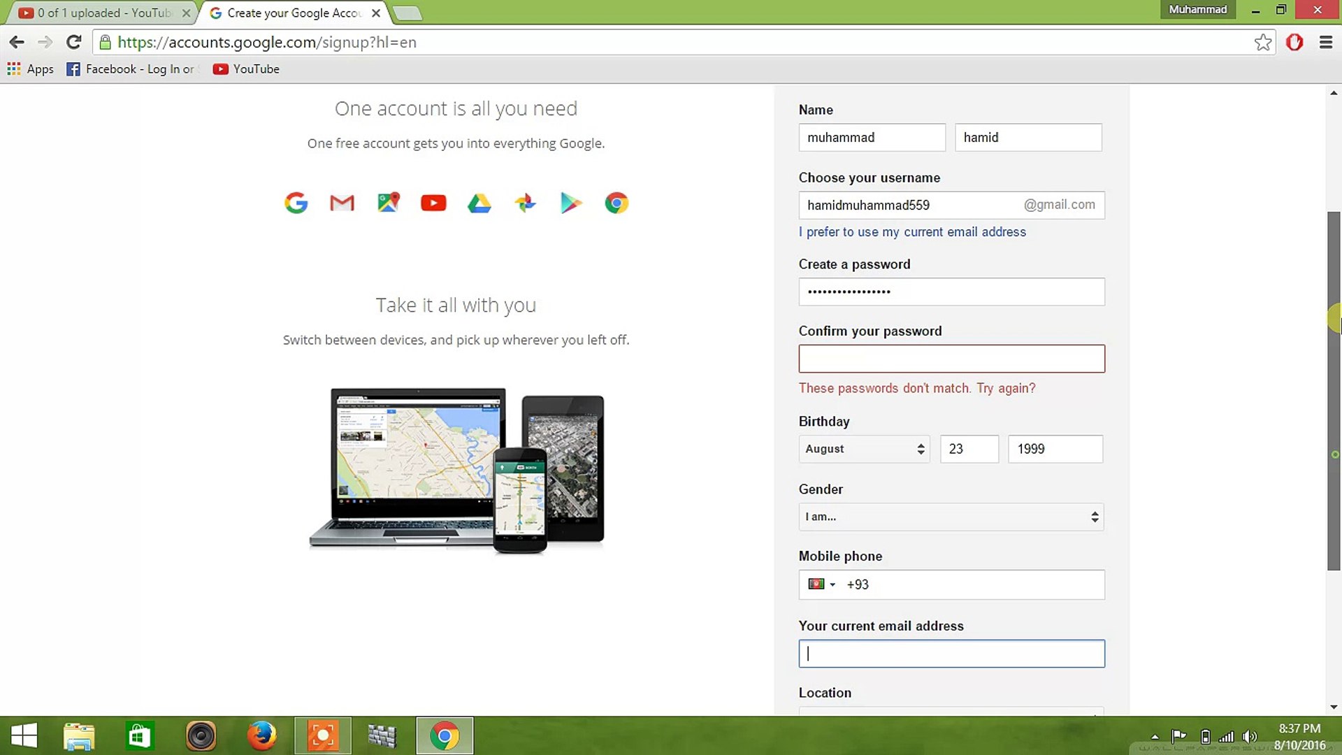 how to creat gmail account
