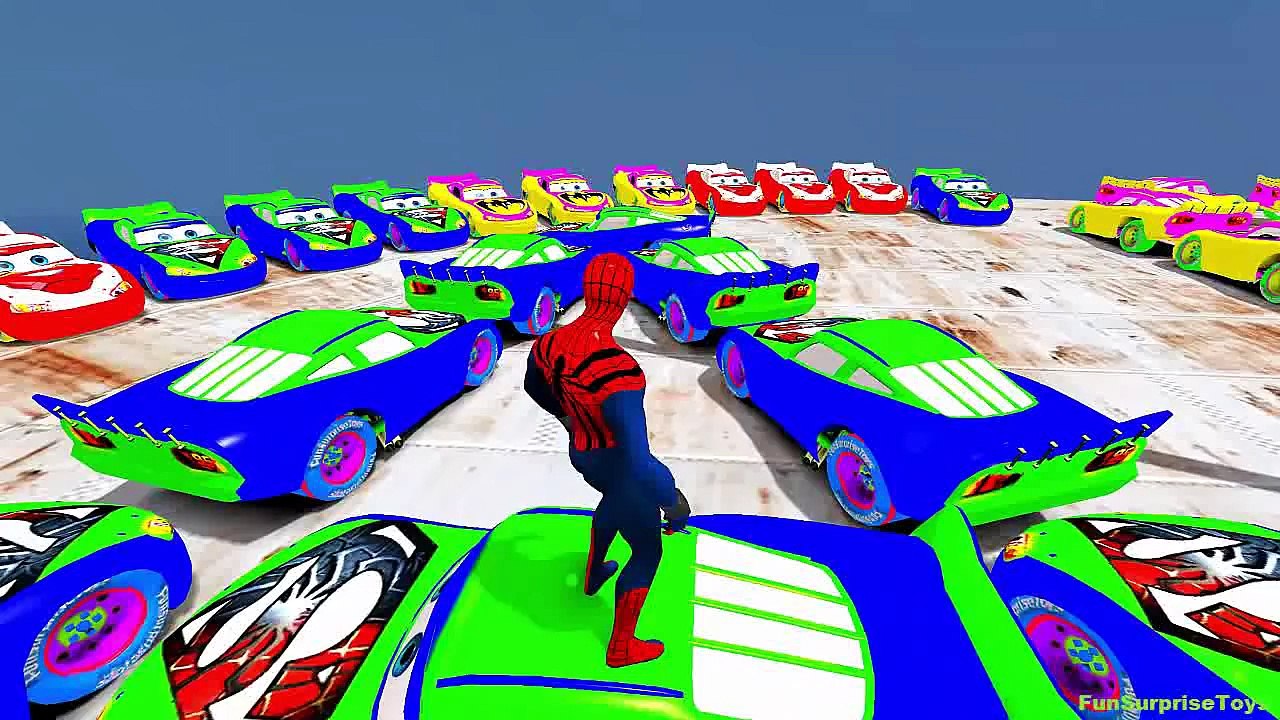 Funny Cars 2 SpiderMan Disney Cars Pixar New Nursery Rhymes Li ghtning McQueen Children's Music_11