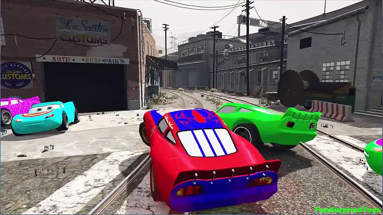 Funny Cars 2 SpiderMan Disney Cars Pixar New Nursery Rhymes Li ghtning McQueen Children's Music_20