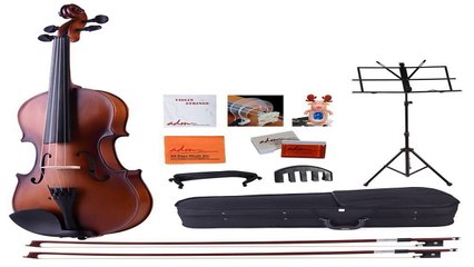 Mendini 14 MV300 Solid Wood Satin Antique Violin with Hard Case Shoulder Re