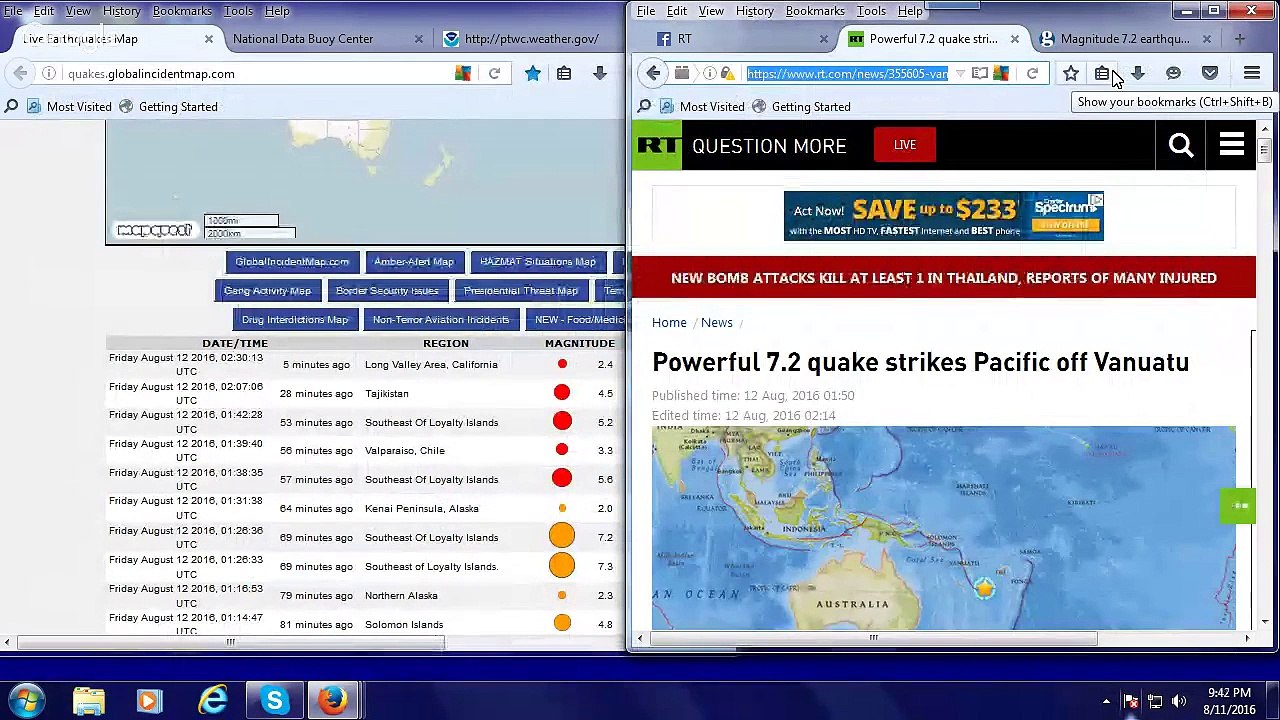 Tsunami warning cancelled Vanuatu Islands 8/11/16