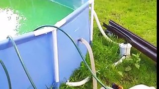 How to empty 12ft above ground pool Quickly using hosepipe and guttering