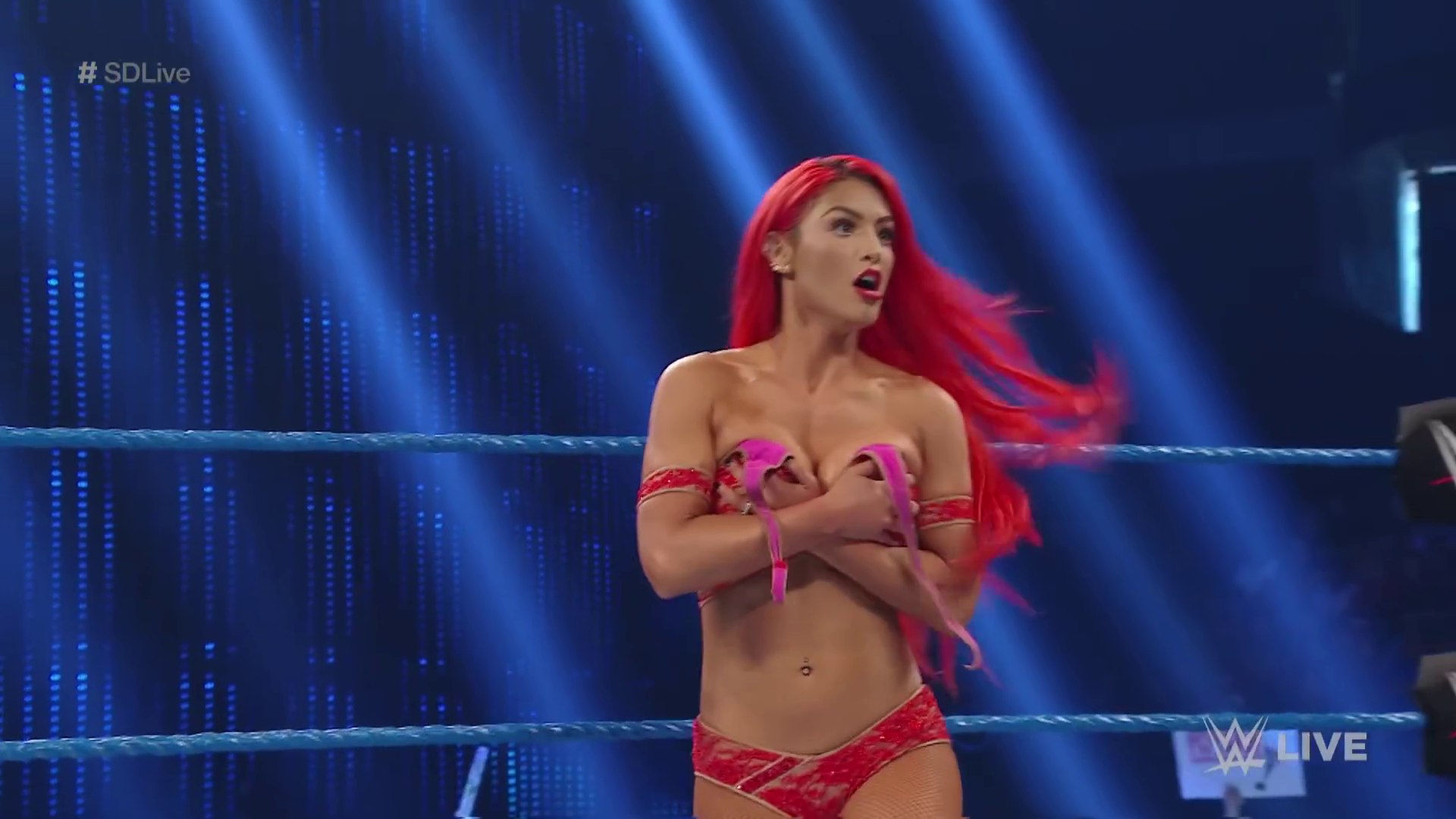 Eva Marie suffered a wardrobe malfunction against Becky Lynch.