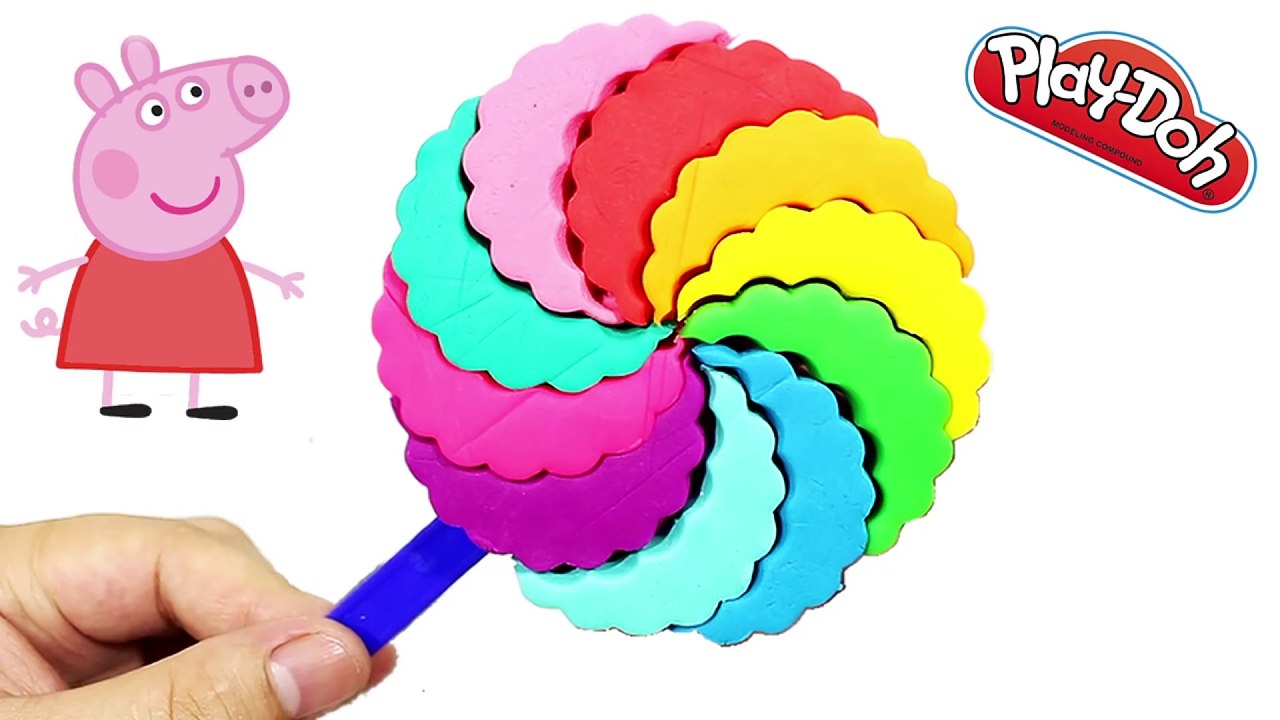Play Doh Rainbow Make a Rainbow Ice Cream Lollipop with Peppa Pig Toys Creative Video for Kids