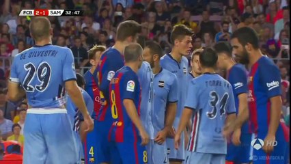 wolfstyle   ‪Barcelona Vs Sampdoria 3 2 Lionel Messi Crazy Free Kick Goal‬‏
