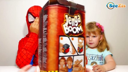 Download Video: SPIDERMAN. Видео для детей. Человек Паук и Ника играют в игру Дженга Бум. Jenga Boom Hasbro