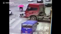 Woman somehow survives being run over by a lorry uninjured