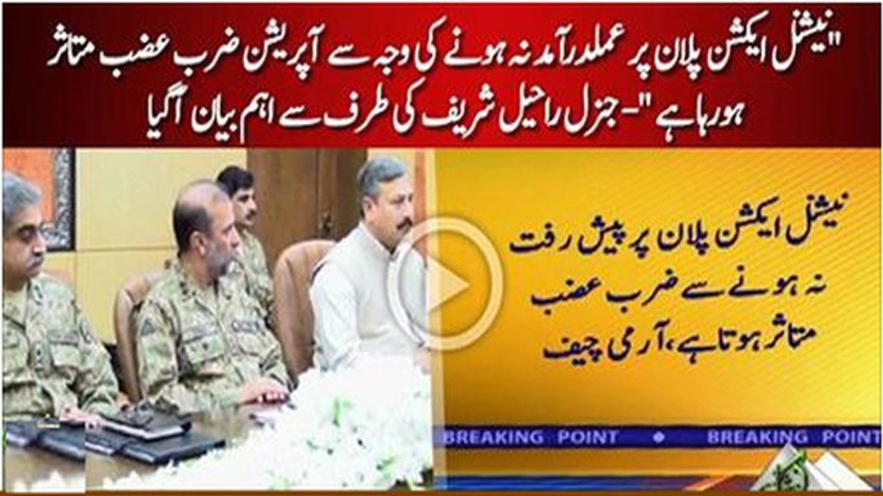 NAP per amaldaramad nahi horah jiski vaja se zarb-e-Azb operation mutasir horah hai :- COAS Raheel Sharif