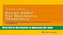 Ebook Excel 2007 for Business Statistics: A Guide to Solving Practical Business Problems Full