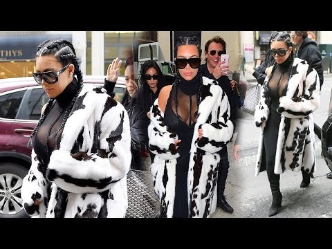 Kim Kardashian Flaunts Major Cleavage In Sheer Top & Dalmatian Fur Coat | Hollywood News