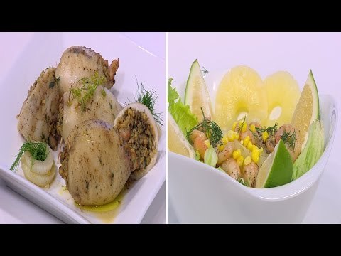 كاليماري محشي جميري بالفريك - سلطة جمبري بالاناناس | شبكة و صنارة حلقة كاملة