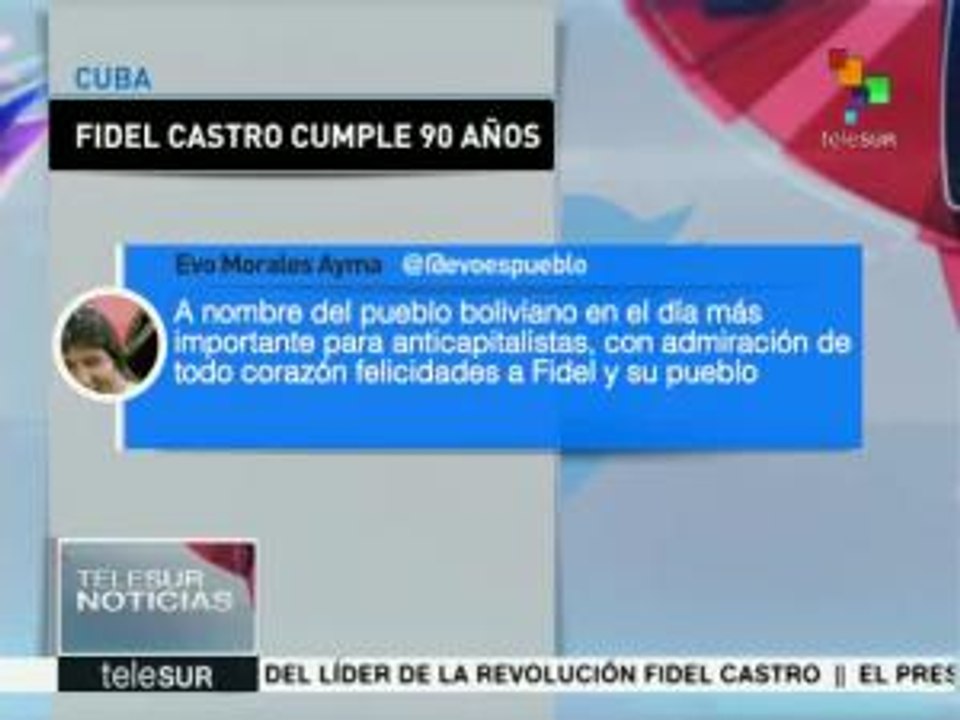 Evo Morales felicita a Fidel Castro en su cumpleaños 90