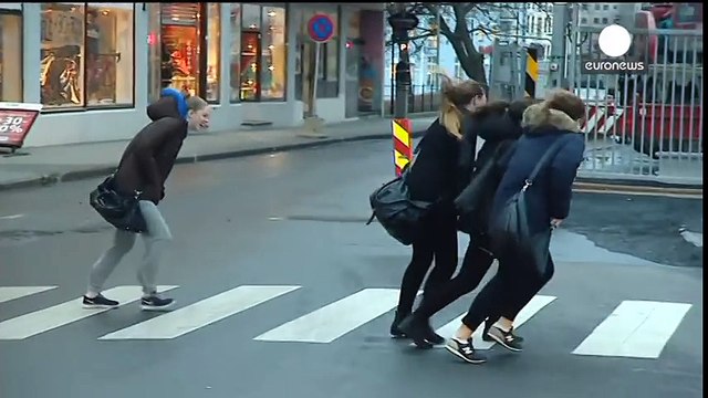 Walkin in the Wind People blown over in streets as Storm Ivar hits Norway