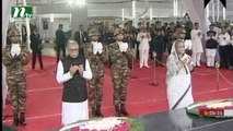 Bangladesh President Abdul Hamid and Prime Minister Sheikh Hasina paid tributes to Father of the Nation Bangabandhu Sheikh Mujibur Rahman by placing floral wreaths at his portrait in front of Bangabandhu Memorial Museum