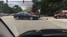 Lamborghini bursts into flames after crash