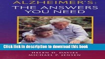 [Popular] Alzheimers: The Answers You Need Paperback Free