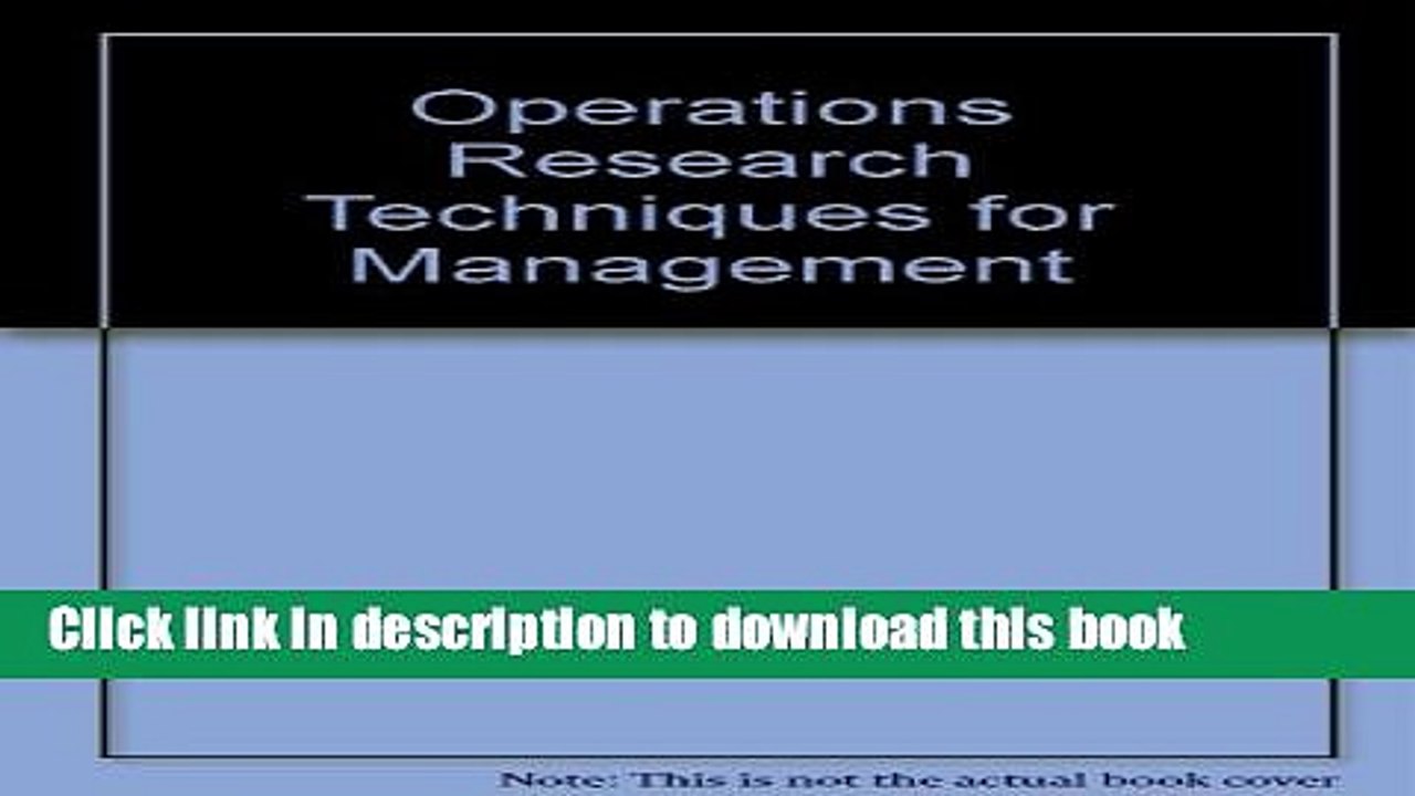 [Download] Operations Research Techniques for Management Kindle Free