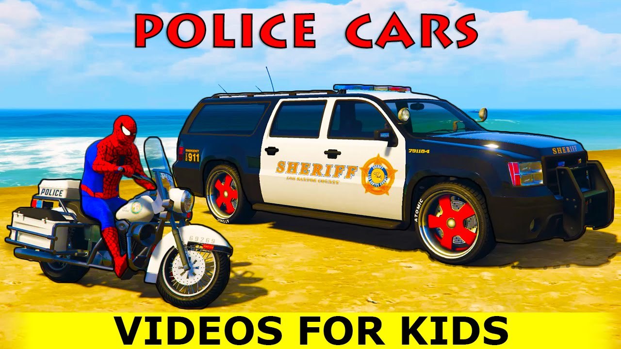 Fun Police Cars Party with Spiderman in Car Cartoon Nursery Rhymes Songs for Children and Kids
