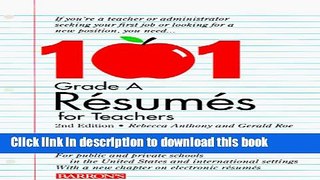[Popular Books] 101 Grade a Resumes for Teachers Free Online