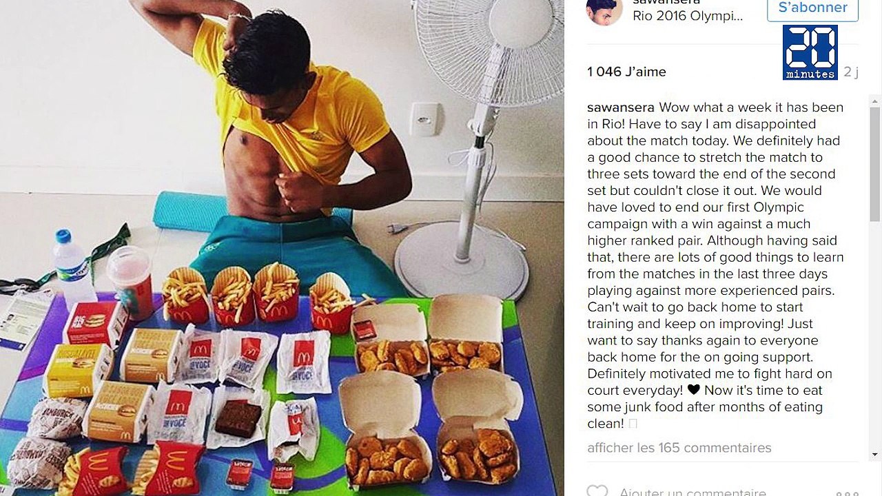 Cet athlète va manger 6 hamburgers, 6 cornets de frites et 6 brownies