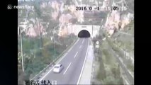 Landslide blocks tunnel on road in China