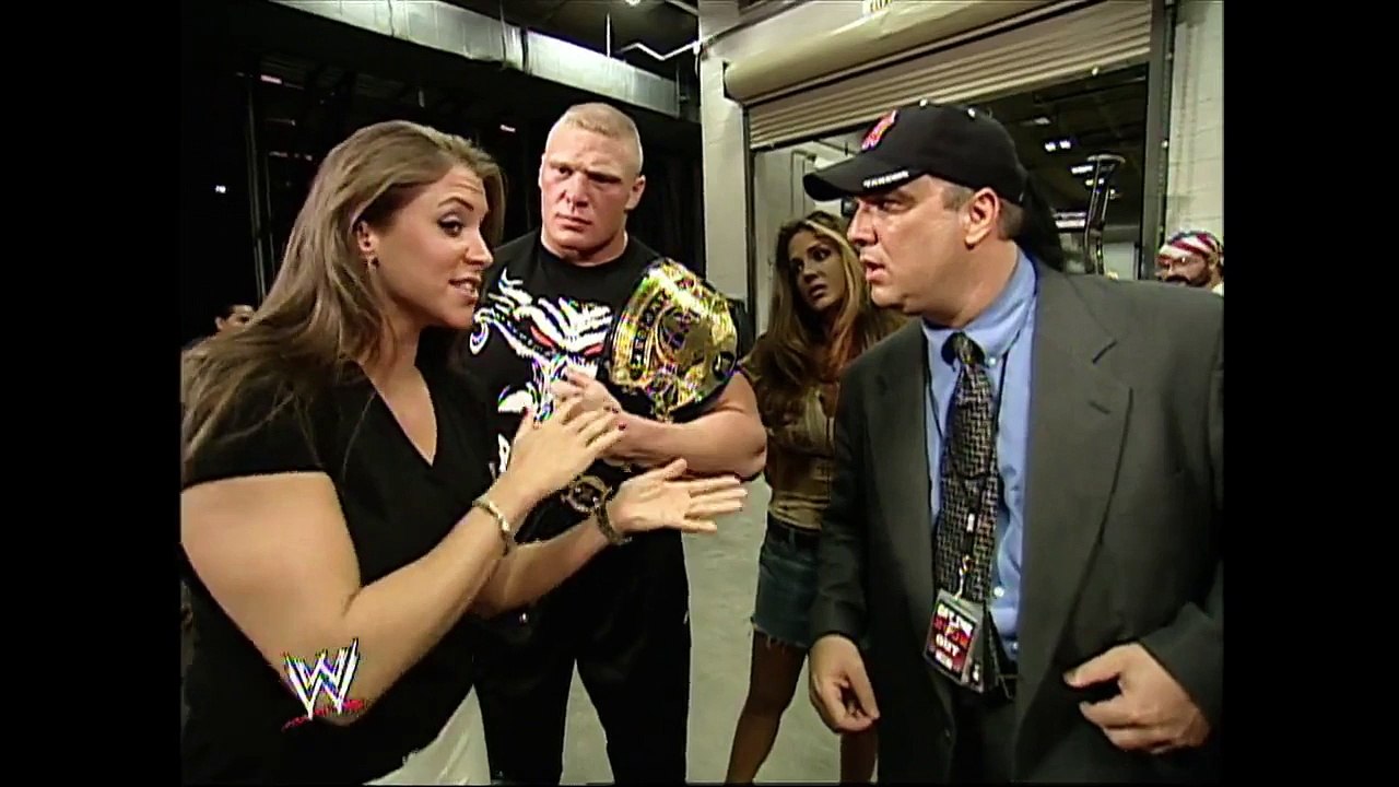 Stephanie McMahon & Brock Lesnar & Paul Heyman & Tracy Backstage SmackDown 10.10.2002 (HD)