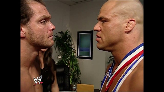 Stephanie McMahon & Kurt Angle & Chris Benoit Backstage SmackDown 10.10.2002 (HD)