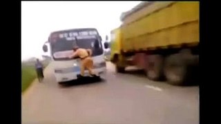 Crazy Police Man In Front Of Bus