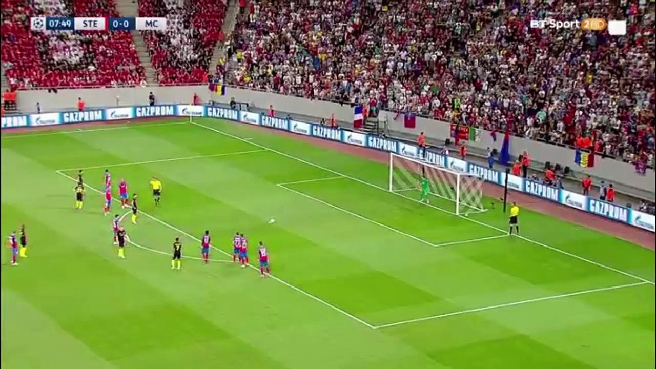 sergio aguero penalty kick - manchester city vs Steaua Bucuresti HD [16/8/2016