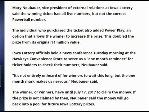 Iowa Lottery – Unclaimed $2 million prize sold at Cedar Rapids store