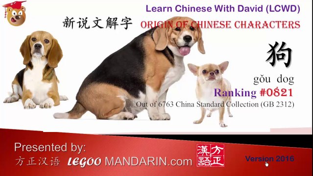 Origin of Chinese Characters - 0821 狗 dog - Learn Chinese with Flash Cards