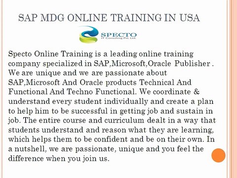 sap mdg online training | SAP MASTER DATA GOVERNANCE ONLINE TRAINING | SPECTO