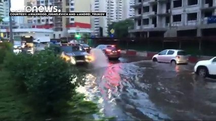 Russia wakeboarder rides the waves in Moscow street