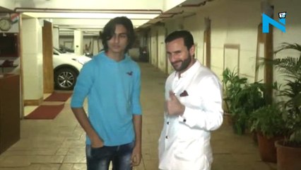 Saif’s son Ibrahim poses with father