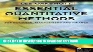 [Popular] Essential Quantitative Methods for Business, Management and Finance Kindle Online