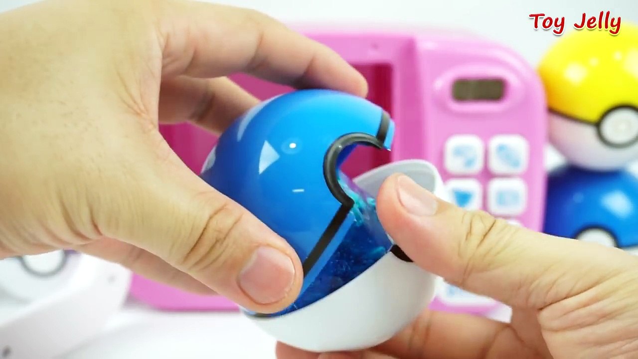 Learn Colors with Pokemon GO! Slime Clay Surprise Toys with Cooking Microwave Oven Playset