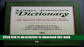 [PDF] Samuel Johnson s Dictionary: Selections From the 1755 Work That Defined the English Language