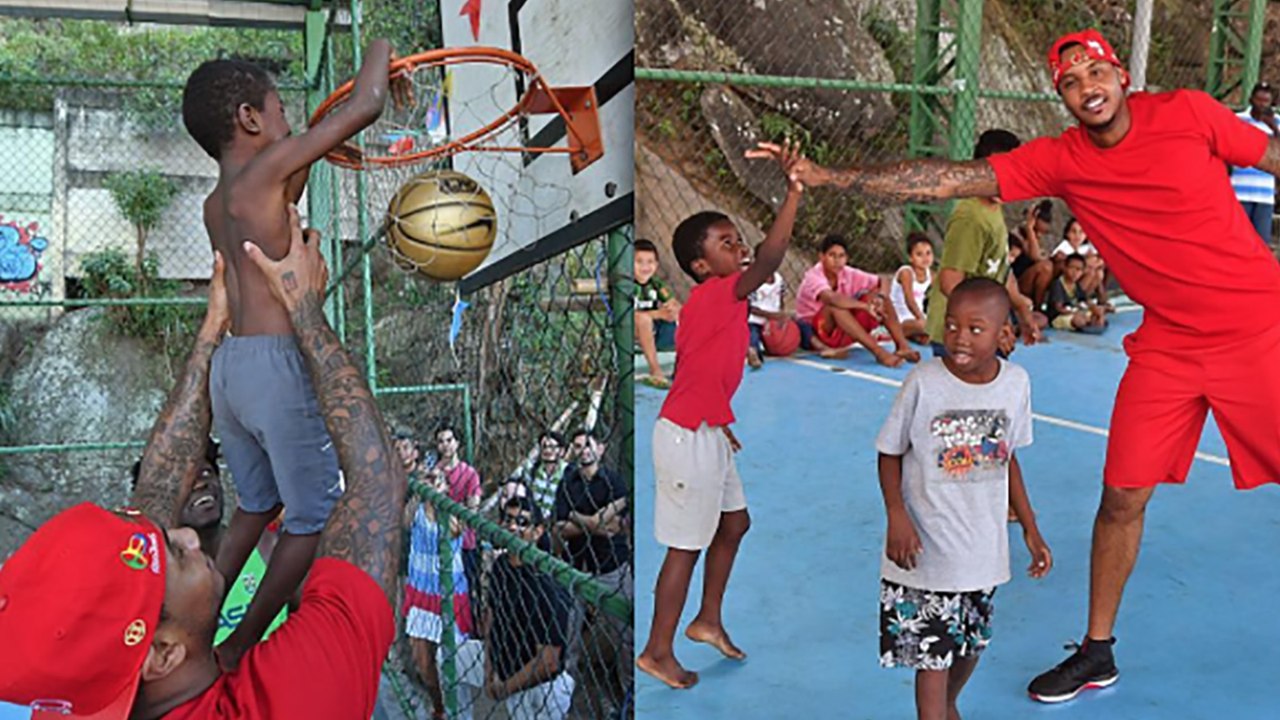 Watch Carmelo Anthony Play Basketball with Kids in Rio Favela