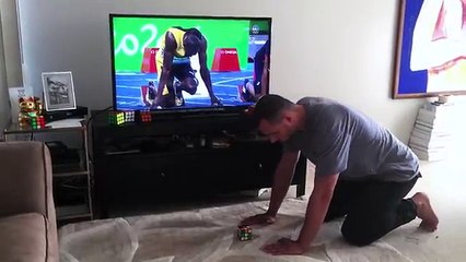 Hombre logra resolver un cubo Rubik antes que Usain Bolt terminara una carrera